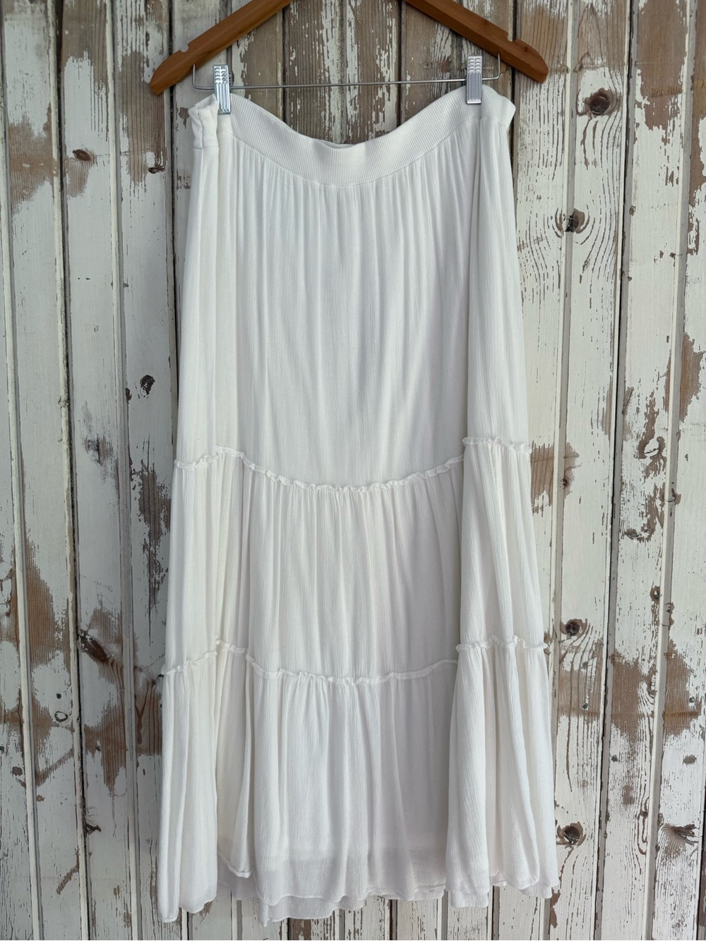 J.Jill Cream Lined Tiered Boho Midi Skirt, Size Medium, Cotton Rayon